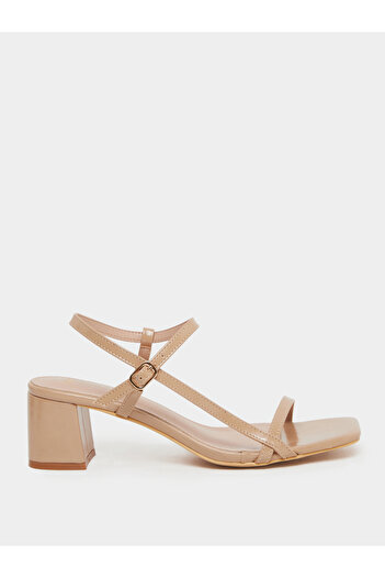Styli Beige Block Heel Slingback Sandals