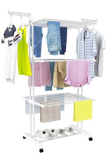 Taimi Foldable 4 Tier Clothes Drying Rack for Laundry Rolling White