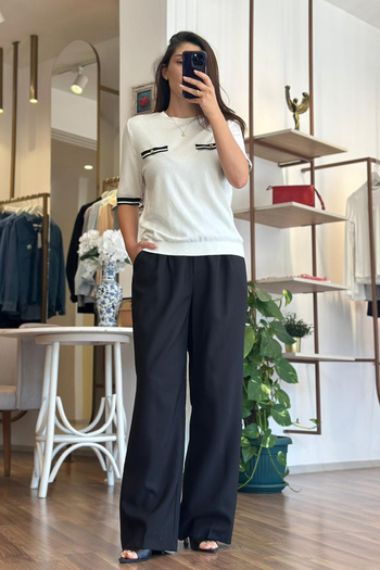 Unique Boutique White Crew Neck White Stripe Premium Knitwear