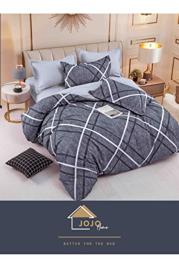 JOJO HOME Bed linen, 4 pieces, 1 person, 155x230cm, fine cotton, Gray with pattern