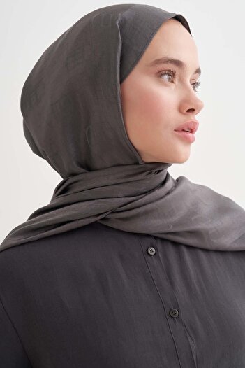 carell Monogram Pattern Liora Cotton Shawl Anthracite