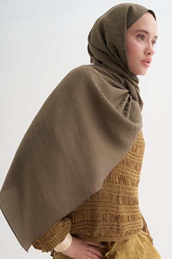 carell Luxe Desen Liora Cotton Shawl Olive Green