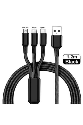 Choice 1.2m Black 3 In 1 USB Fast Charging Cable Type C Micro IOS Multi Charger Cable for iPhone Huawei Sam
