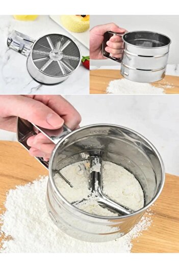 Tasarım Evi Metal Lux Stainless Steel Practical Flour Sieve Pastry Supplies, Stainless Steel Flour and Sugar Sieve