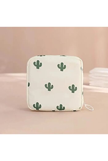 Choice Beige Cactus Women Sanitary Napkin Tampon Storage Bag Portable Waterproof Organizer Pouch Cartoon Pa