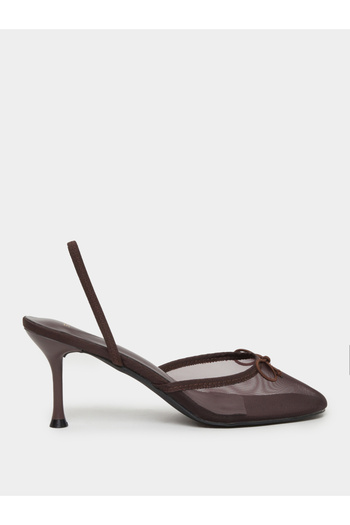 Styli Burghandy Mesh Slingback Stiletto Heels Shoes