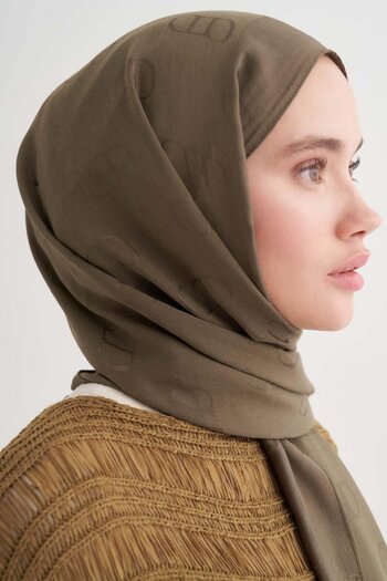 carell Monogram Pattern Liora Cotton Shawl Olive Green
