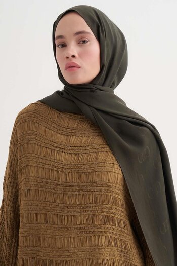 carell Monogram Pattern Liora Cotton Shawl Khaki