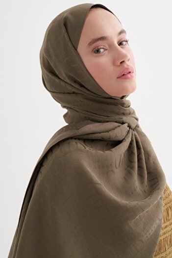 carell Luxe Desen Liora Cotton Shawl Olive Green