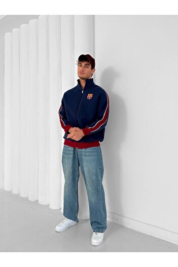 SENTİNEL WEAR Barça Embroidered Premium Cardigan White Navy Blue Red