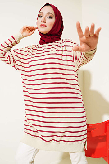 Smymoda Women's Crew Neck Horizontal Striped Tunic