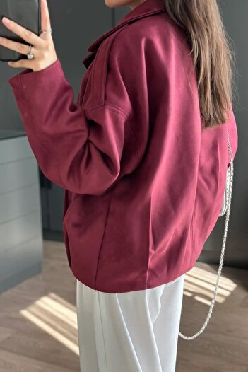 FMN Collection Bomber Design Brand Equivalent Loose Suede Sleeve Detail Waist Lightweight Tapered Jacket Coat