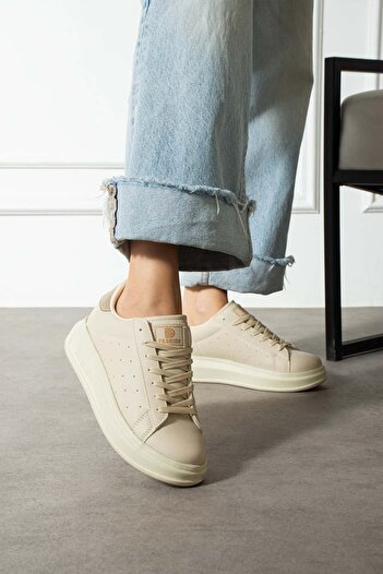 NAVİSHOES Ekru Unisex Bağcıklı Yürüyüş Günlük Spor Ayakkabı Sneaker 156NAV
