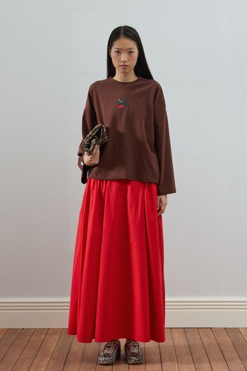 Ceylan Otantik Red Pleated Detail Skirt