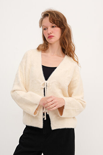 Addax Front-Tied Bearded Cardigan H25030