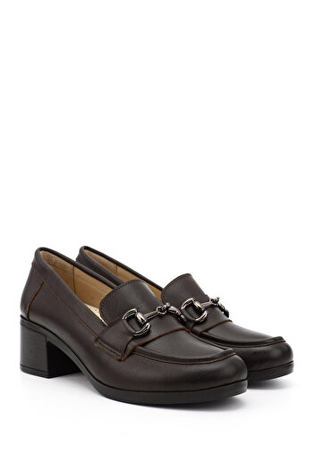 GÖNDERİ(R) Women / Girls Brown Short Thick Heeled Genuine Leather Shoes