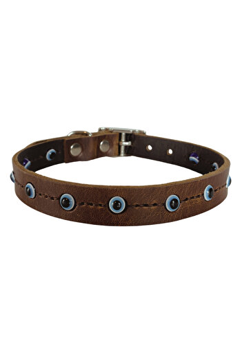 Rebel Dog Genuine Leather Evil Eye Beaded Dog Collar
