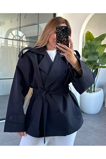 My Blog Navy Blue Jade Short Trench - 9609