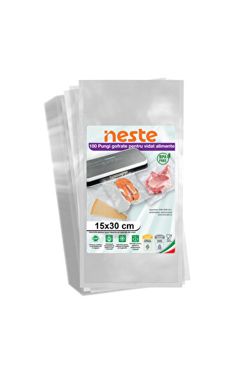 Neste Set 100 Pungi Gofrate Neste® Professional pentru vidare alimente, 15x30 cm