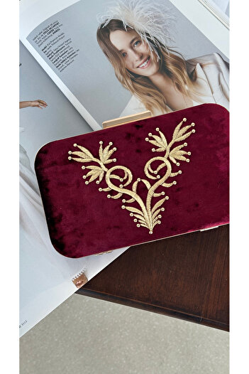 Letafia Turquoise Embroidery Detailed Bag Burgundy
