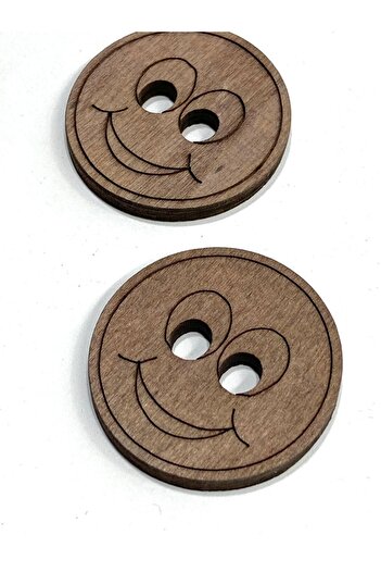 karantuhafiye Wooden Baby and Child Button / Smiling Face Large Ornament Button / Set of 2 / 4 cm / Milky Brown