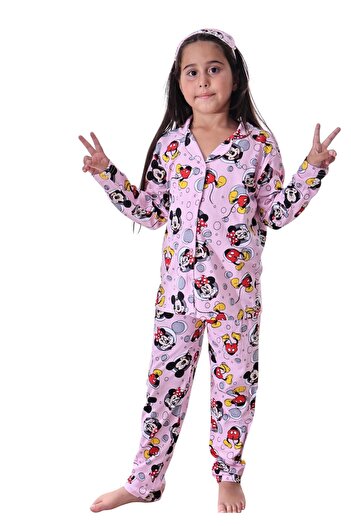 Beka Kids Girl's Front Buttoned Cat Patterned Pajama Set 100% Cotton Pajama Set and Eye Patch