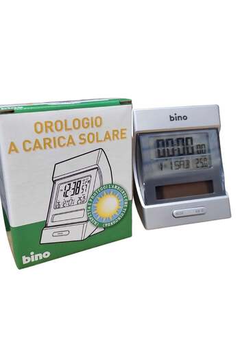 Bino solar clock with alarm, time, date, day, temperature, 9.5 x 8.5 cm, 026720AA