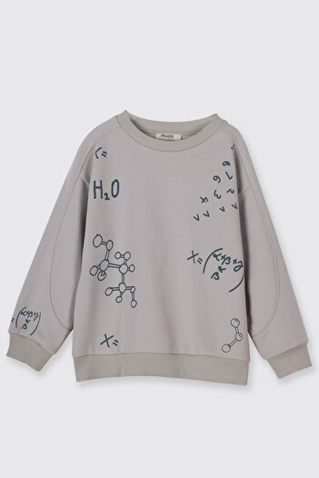 Panço Print Detailed Stone Boys' Sweatshirt 2521Bb08007