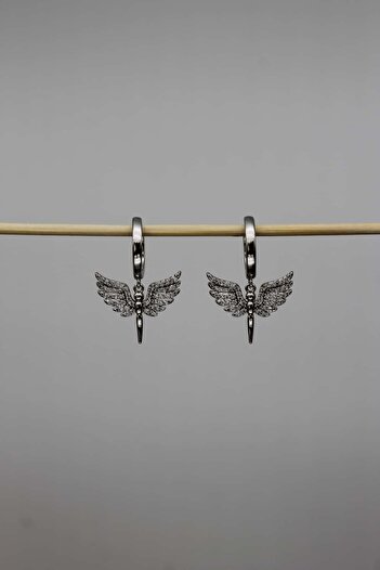 Nenya Vip Steel Stone Detailed Angel Earrings