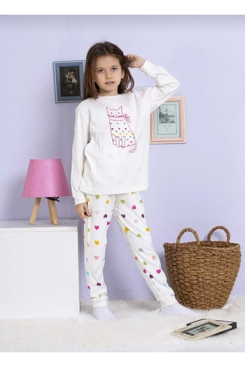 elmas kids Girls' 100% Cotton Cat Heart Pattern Pajamas Set