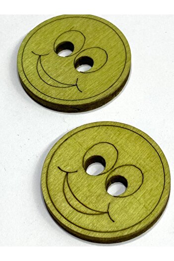 karantuhafiye Wooden Baby and Child Button / Smiling Face Large Ornamental Button / Set of 2 / 4 cm / Green