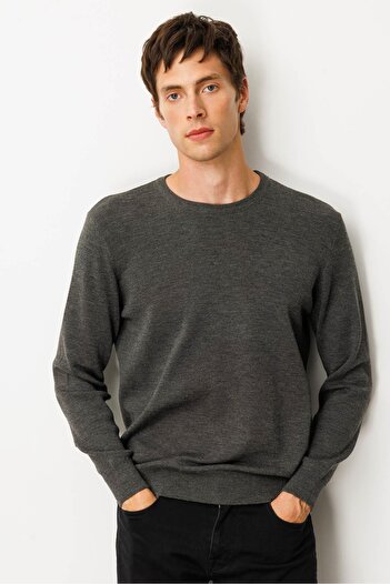 Desen Triko Men's Crew Neck Steel Knit Wool Sweater K.Füme