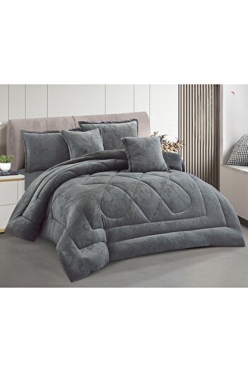 Roshen 6-piece winter double bed sheet set, soft velvet middle filling with plain fur, double-sided, velvet material, quilt size 250*230
