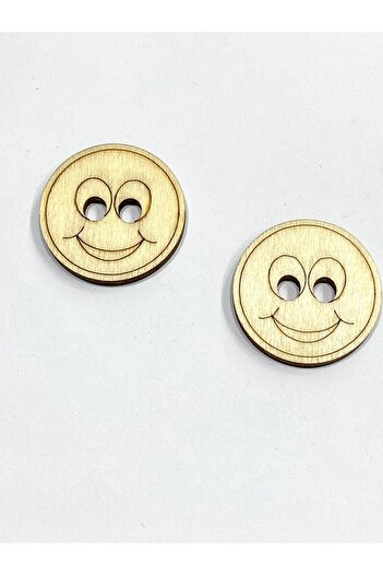 karantuhafiye Wooden Baby and Child Button / Smiling Face Large Ornament Button / Set of 2 / 4 cm / Wood Color
