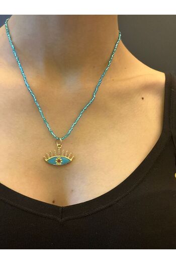 Gönülden Tasarım Steel Eye-Pin Beaded Women's Necklace 21 cm