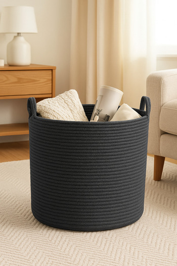 MaVaux Handcrafted Textured Large Basket – 40 X 36 cm Decorative Home Organization, Toy and Laundry Organizer