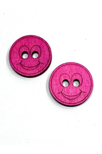 karantuhafiye Wooden Baby and Child Button / Smiling Face Large Ornamental Button / Set of 2 / 4 cm / Fuchsia