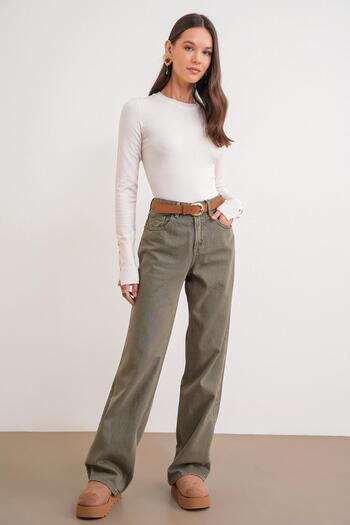 Mixray 6736 Women's Crew Neck Sleeve Drop Knit Sweater Natural