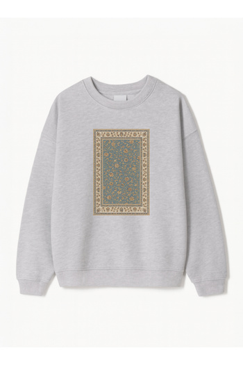 Disante Women's Oversize Fit Sweatshirt Oriental Carpet 3 Printed – Crew Neck, 3 Thread Fleece