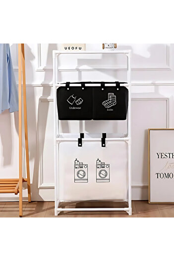 TEHNOSHOP Flippy clothes storage rack, 3 baskets, stainless steel and plastic, white