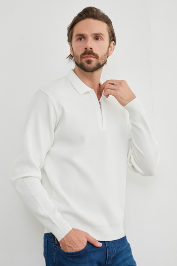 Fulla Moda Ribbed Half-Zip Knit Sweater