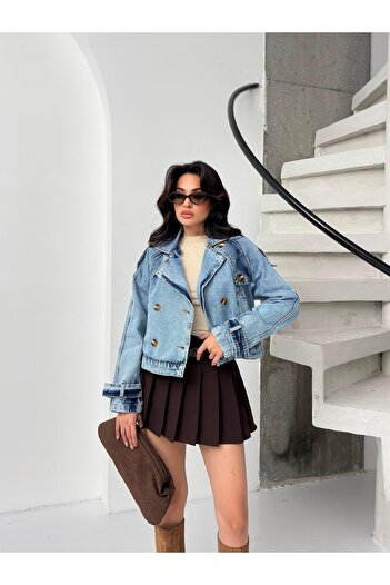 Serica Moda Μπλε τζιν μπουφάν με διπλό στήθος