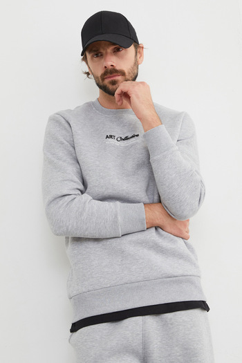 Fulla Moda 3 İplik Art Collective Embossed Printed Sweatshirt