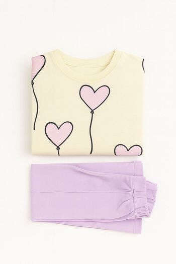 tunays shopping Spanish Leg Heart Printed T-Shrit Girl's Bottom-Top Set