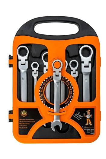 SPEEDSTORE Set of 7 combination wrenches, articulated ratchet, 8-19mm, matte finish