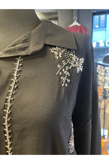 Forever Women's Stone Embroidered Cotton Long Sleeve Casual Shirt