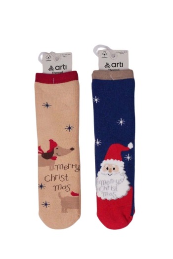 ww waka waka kids store Children's Christmas Themed Socks Set - 2-Piece Santa Claus & Deer Patterned Thermal Socks