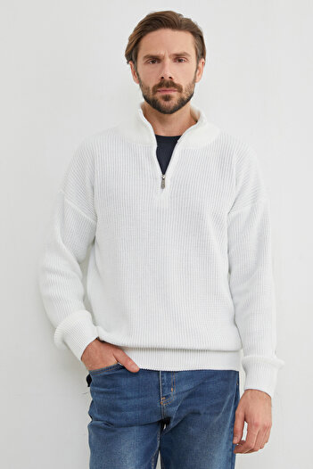 Fulla Moda Half Zipper Stand Collar Sweater