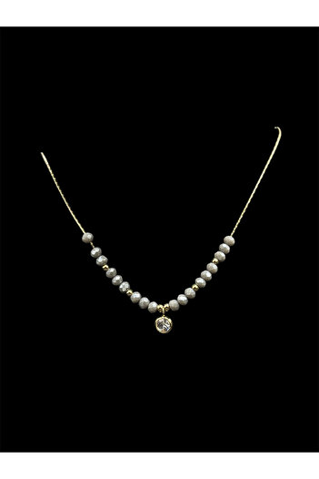 ElectraStore Gold Necklace with Gray Crystals