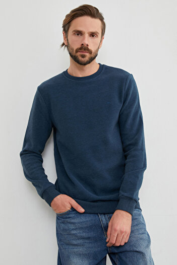 Fulla Moda M Letter Embroidered Ribbed Crew Neck Sweatshirt